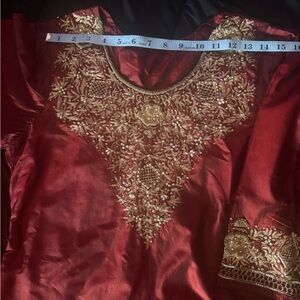 Elegant Red Embroidered Women's kameez shalwar
